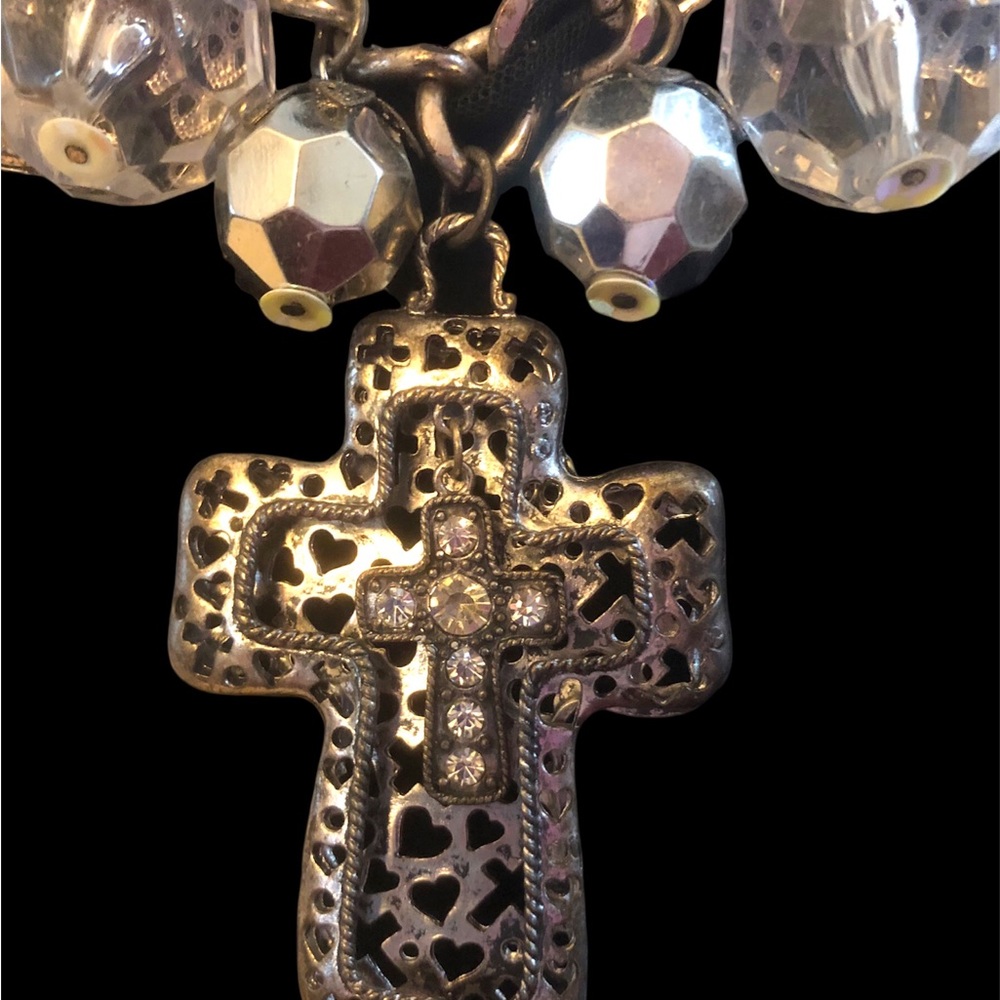 Punk Goth or‎ Vampire Goth Vintage Black Ribbon Crosses Dangle Necklace - Picture 3 of 14